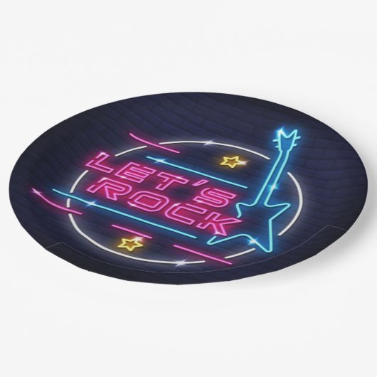 Laten we Rock Retro Neon Papieren Bordje (Gekanteld)