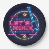 Laten we Rock Retro Neon Papieren Bordje (Voorkant)