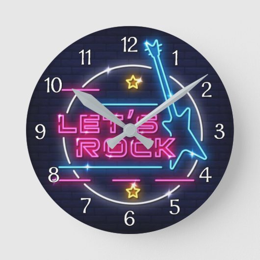 Laten we Rock Retro Neon Ronde Klok (Voorkant)