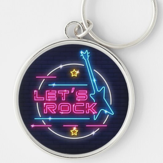 Laten we Rock Retro Neon Ronde Sleutelhanger (Voorkant)