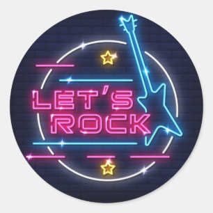 Laten we Rock Retro Neon Ronde Sticker