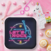Laten we Rock Retro Neon Square Papieren Bordje (Feest)