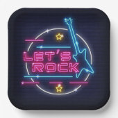Laten we Rock Retro Neon Square Papieren Bordje (Voorkant)