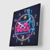 Laten we Rock Retro Neon Vierkante Klok (Hoek)