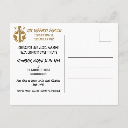Laten we rocken Verjaardagsmuziek Band Uitnodiging (Achterkant)