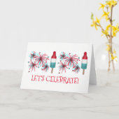 Laten we Rocket Pop Popsicle USA Fireworks vieren Kaart (Gele Bloem)