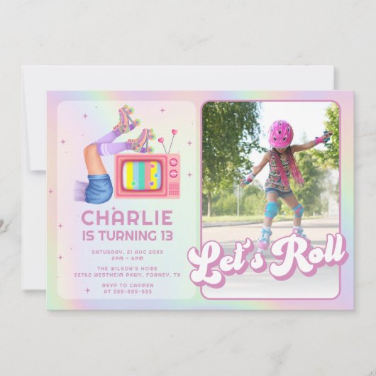 Laten we Roll Disco Roller Schaatsen Kinderen Verj Kaart (Voorkant)