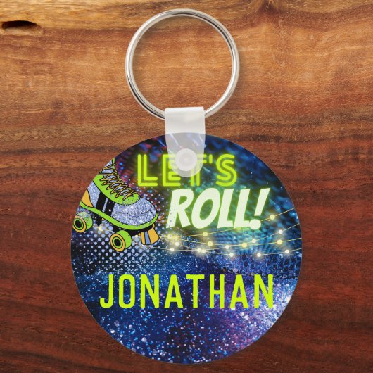 Laten we Roll Glow Roller Skating Boys Party Favor Sleutelhanger (Voorkant)