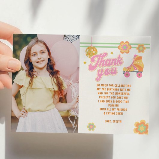 Laten we Roll Meisje Roller Schaatsen Verjaardag F Bedankkaart