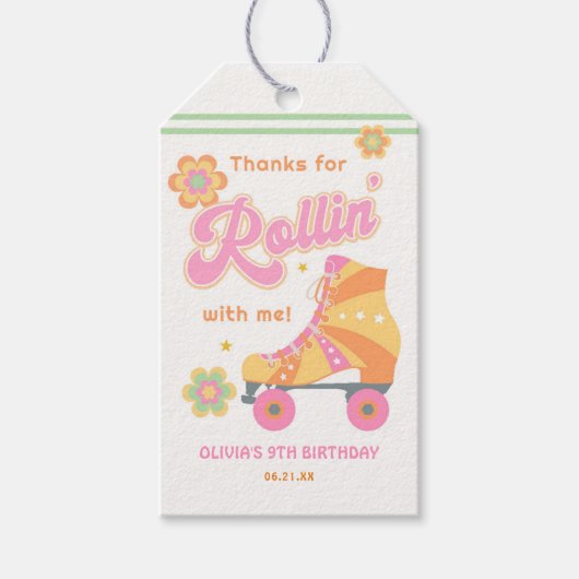 Laten we Roll Meisje Roller Schaatsen Verjaardagsf Cadeaulabel (Voorkant)