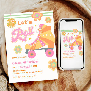 Laten we Roll Meisje Roller Schaatsen Verjaardagsf Kaart