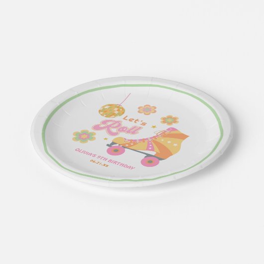 Laten we Roll Meisje Roller Schaatsen Verjaardagsf Papieren Bordje (Gekanteld)