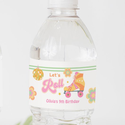 Laten we Roll Meisje Roller Schaatsen Verjaardagsf Waterfles Etiket