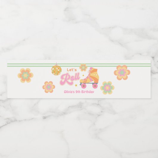 Laten we Roll Meisje Roller Schaatsen Verjaardagsf Waterfles Etiket (Enkel label)