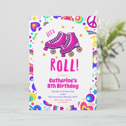 Laten we Roll Pink Birthday Uitnodiging (Staand voorkant)