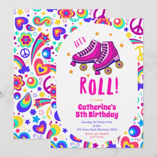 Laten we Roll Pink Birthday Uitnodiging (Voorkant / Achterkant)