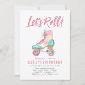 Laten we Roll Retro Roller Schaats Meisje Verjaard Kaart (Voorkant)