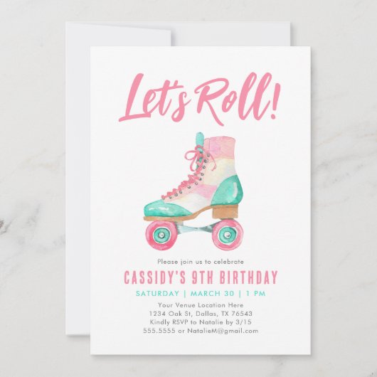 Laten we Roll Retro Roller Schaats Meisje Verjaard Kaart (Voorkant)