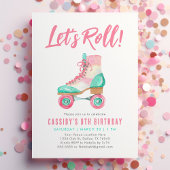 Laten we Roll Retro Roller Schaats Meisje Verjaard Kaart