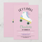 Laten we Roll Roller Schaats Girls Pink Party uitn Kaart (Voorkant / Achterkant)