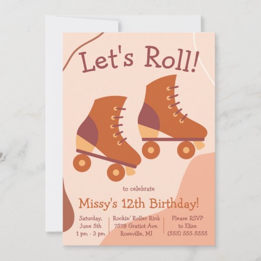 Laten we Roll. Roller Schaats Thmed Birthday Party Kaart (Voorkant)