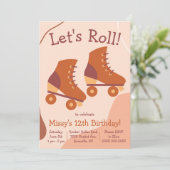 Laten we Roll. Roller Schaats Thmed Birthday Party Kaart (Staand voorkant)