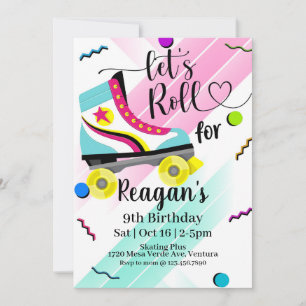 Laten we Roll, Roller Skating Invitation, 80's rol Kaart