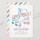 Laten we Roll Roller Skating Waterverf Girl Birthd Kaart (Voorkant / Achterkant)