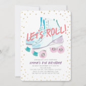 Laten we Roll Roller Skating Waterverf Girl Birthd Kaart (Voorkant)