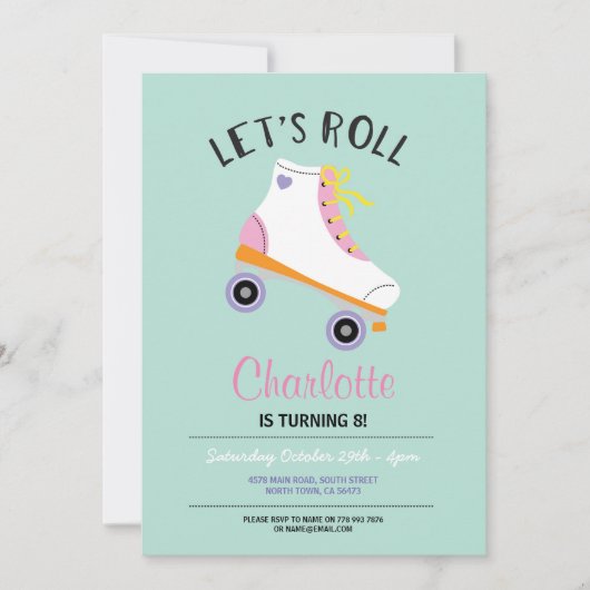 Laten we Roll RollerSkate Girls Birthday Party uit Kaart (Voorkant)