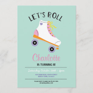 Laten we Roll RollerSkate Girls Birthday Party uit Kaart
