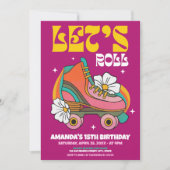 Laten we Roll Schaats Retro 70s Verjaardagsfeest Kaart (Voorkant)