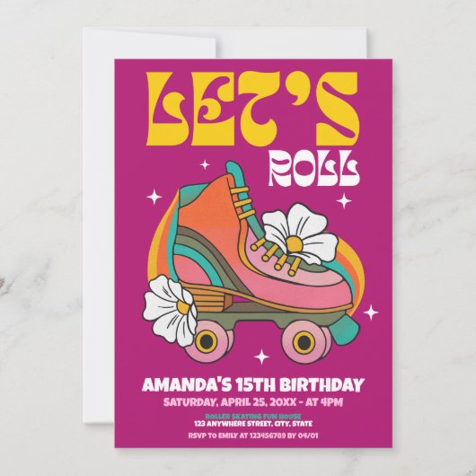 Laten we Roll Schaats Retro 70s Verjaardagsfeest Kaart (Voorkant)