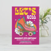 Laten we Roll Schaats Retro 70s Verjaardagsfeest Kaart (Staand voorkant)