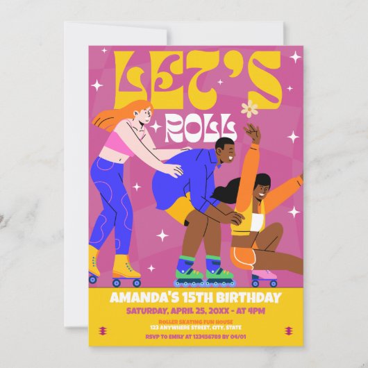 Laten we Roll Schaats Retro Verjaardagsfeestje Kaart (Voorkant)