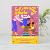 Laten we Roll Schaats Retro Verjaardagsfeestje Kaart (Staand voorkant)