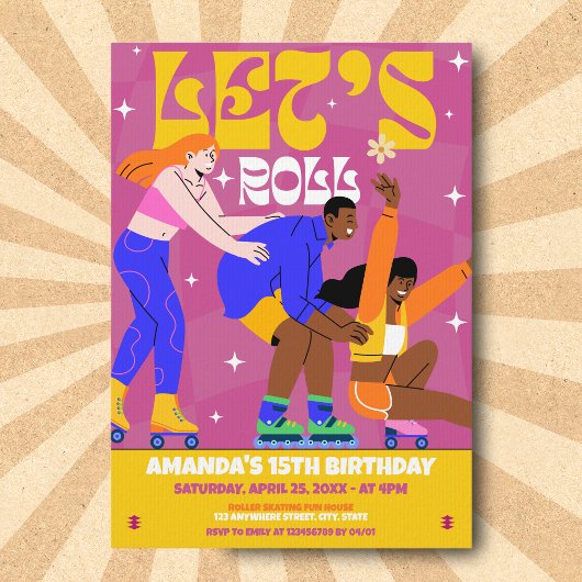 Laten we Roll Schaats Retro Verjaardagsfeestje Kaart
