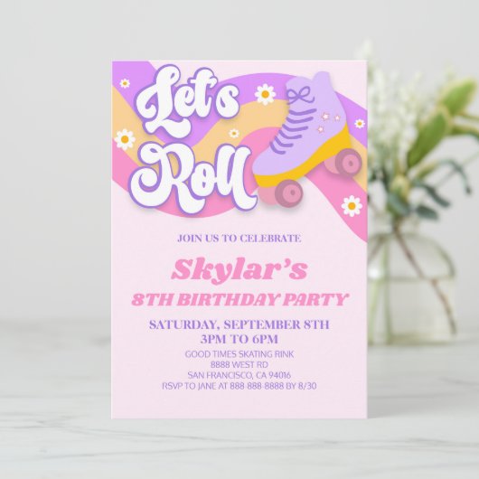 Laten we Roll Schaats Schaatsen Verjaardagsfeest Kaart (Staand voorkant)