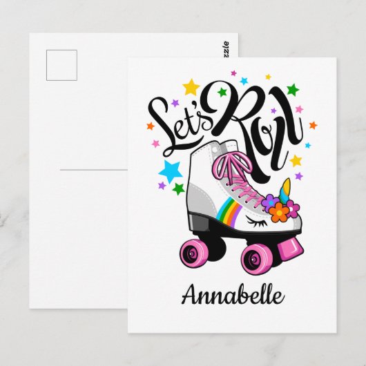 Laten we Roll Unicorn Roller schaats meisje's Briefkaart (Voorkant / Achterkant)