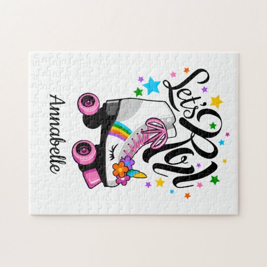 Laten we Roll Unicorn Roller schaats meisje's Legpuzzel (Horizontaal)