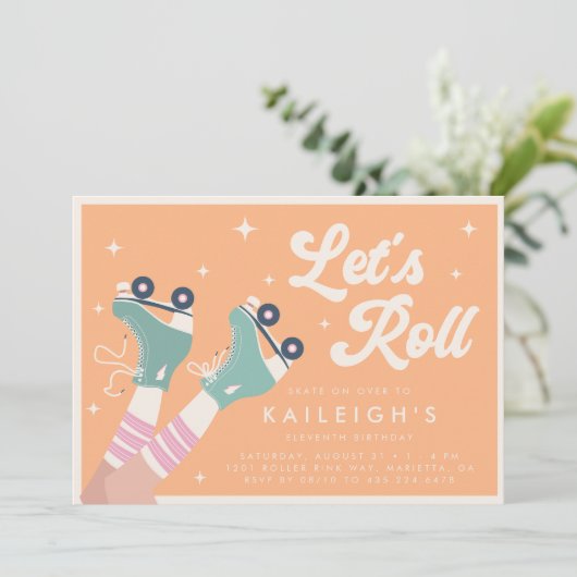 Laten we Roll Y2K 90s Roller Rink Meisjes Verjaard Kaart (Staand voorkant)