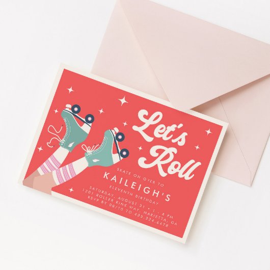 Laten we Roll Y2K 90s Roller Rink Meisjes Verjaard Kaart
