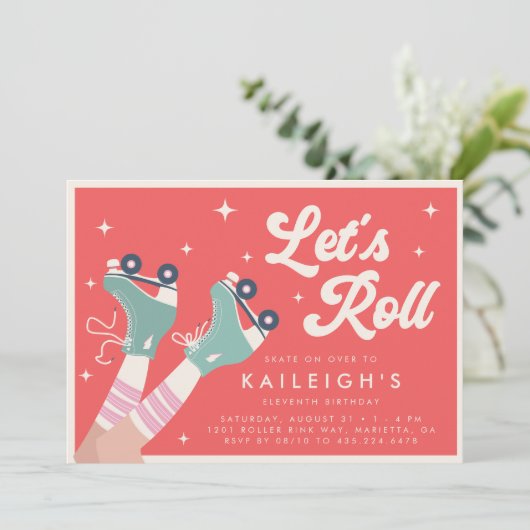 Laten we Roll Y2K 90s Roller Rink Meisjes Verjaard Kaart (Staand voorkant)