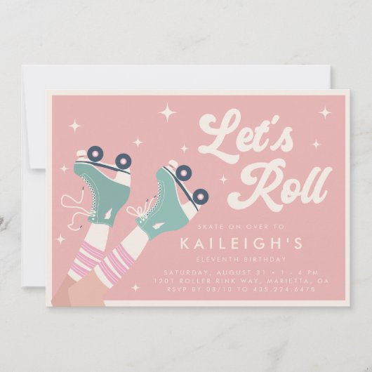 Laten we Roll Y2K 90s Roller Rink Meisjes Verjaard Kaart (Voorkant)