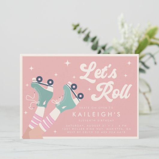 Laten we Roll Y2K 90s Roller Rink Meisjes Verjaard Kaart (Staand voorkant)