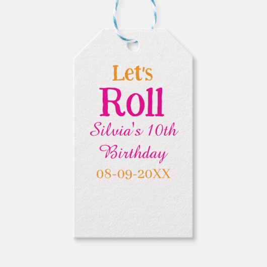 Laten we rollen gelukkige 10e verjaardag naam toev cadeaulabel (Voorkant)