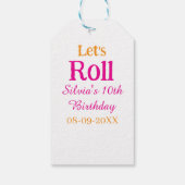 Laten we rollen gelukkige 10e verjaardag naam toev cadeaulabel (Achterkant)