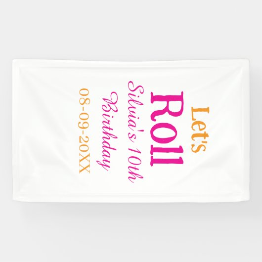 Laten we rollen gelukkige 10e verjaardag naam toev spandoek (Horizontaal)