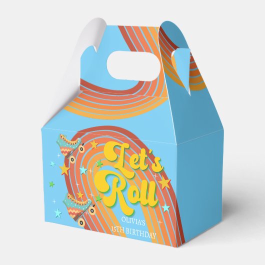 Laten we rollen retro roller kind verjaardag bedankdoosjes (Achterkant)