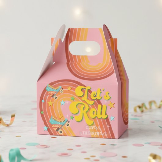 Laten we rollen retro roller kind verjaardag bedankdoosjes